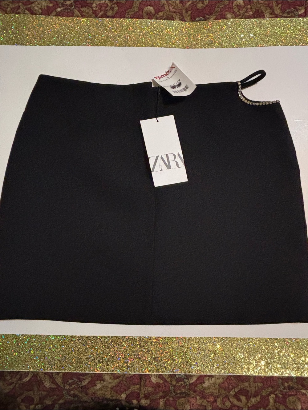 ZARA Black Mini Skirt with Rhinestone Strap